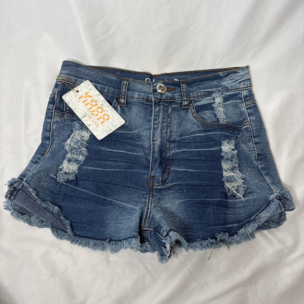 Kaba Shorts Womens Juniors Large W28 Blue Jean Denim High Rise Stretch NEW